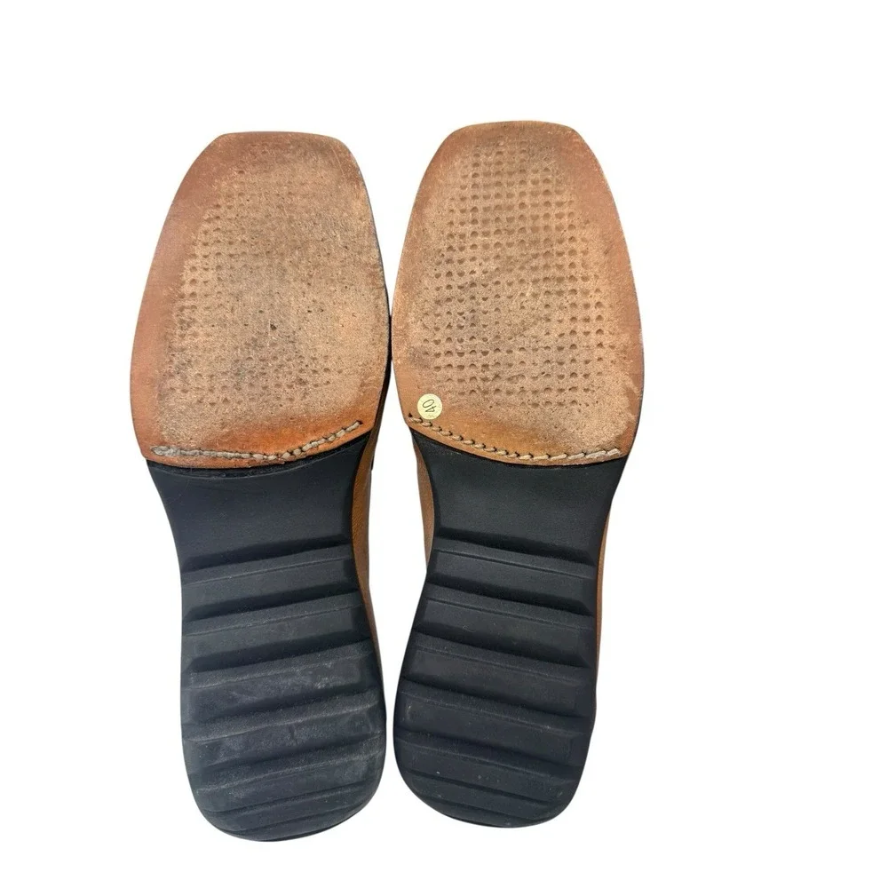 Spatarella Made In Italy Tan Pebbled Leather Driver Loafers Square Toe Mens‎